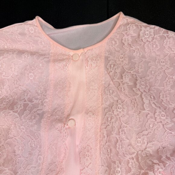 VTG Pink Lace Pajama Set Womens Size 32 Nylon 2-Piece Sleepwear Short Sleeve - Picture 11 of 13